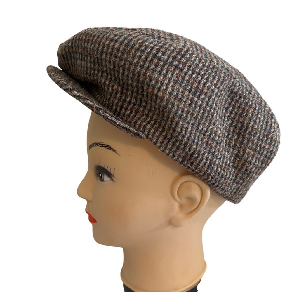 Vintage 70's Harris Tweed Scotland Handwoven Wool Plaid Snap Newsboy Cap Hat